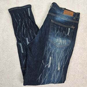 Mens Focus Jeans Distressed Thrashed Streetwear Slim Fit Stretch Edgy Blue Jeans